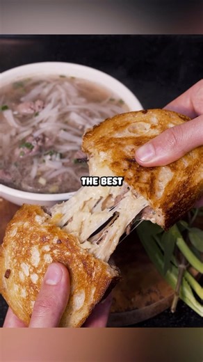 1.5M views · 299 reactions | Making a Vietnamese beef pho grilled cheese sandwich. I’m currently in Vietnam and I’m really enjoying the local foods. I’ve got lots of ideas for vietnamese grilled cheese sandwiches, but please leave a comment if you want to see something specific! #grilledcheese #cheese #fyp #pho #vietnam #vietnamese #sandwich #cheftyler | Chef Tyler | Facebook