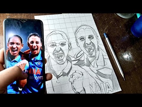 Smriti Mandana,Harmanpreet Kaur Drawing | Womens CWC Champions Outline Tutorial