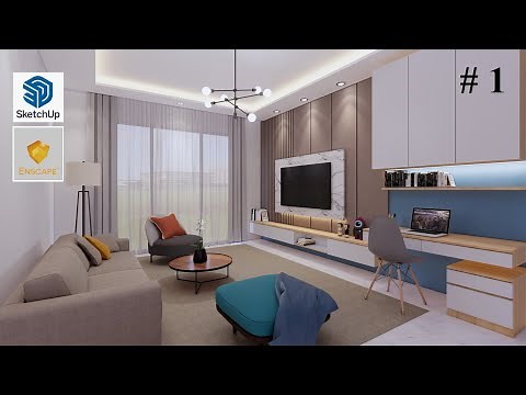 Sketchup interior design #38 How to make a living room ( Enscape render ) part 1