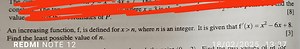 An increasing function, f , is defined for x>n, where n is an i... | Filo
