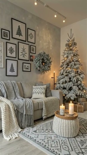 White Scandinavian Living Room Christmas Decor | Cozy Interior Design Ideas 🎄✨
