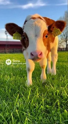 Pequeña y el paisaje Vaca bebé disfruta del campo 💚