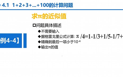 【张成叔主讲：C语言(第1版)】C语言 第4章 循环结构 4-1-5 例4-4 求π的近似值