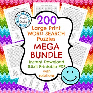 200 Large Print Word Searches, Mega Bundle Brain Games, Boredom Buster Puzzles