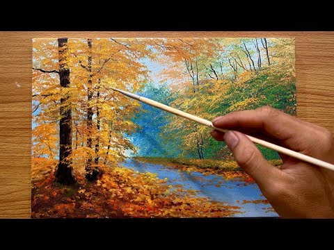 Golden Autumn Path Acrylic Painting | Relaxing Fall Landscape Tutorial
