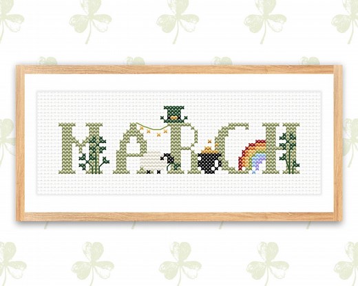 St. Patrick's Day Cross Stitch Pattern, Calendar Cross Stitch Pattern, March Cross Stitch, Months of the Year Cross Stitch Pattern Pdf - Etsy