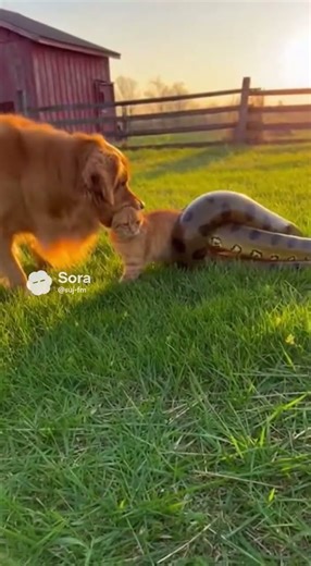 Golden Retriever Saves a Kitten From a Python 😳🐶💥 #shorts #funny #cute #youtubeshorts #viral
