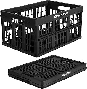 Amazon.com: CleverMade Collapsible Utility Crates-Obsidian 1pck 45L / 11 Gal holds 66 lbs - Stackable Containers Heavy Duty Capacity Crates - Space-Saving Baskets : Office Products