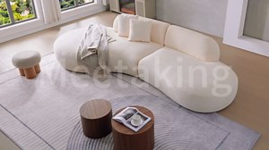 135.4" Sectional Curved Sofa, Modern Boucle Couch Fabric Upholstered Couchs with 2 Pillows, 6 Seater Oversized Chaise Modular Sofa Couch for Living Room,Bedroom,Office, Beige Right Facing