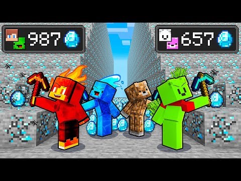 JJ and Mikey vs Pinky and Carrie: ELEMENTAL MINE BATTLE in Minecraft - Maizen