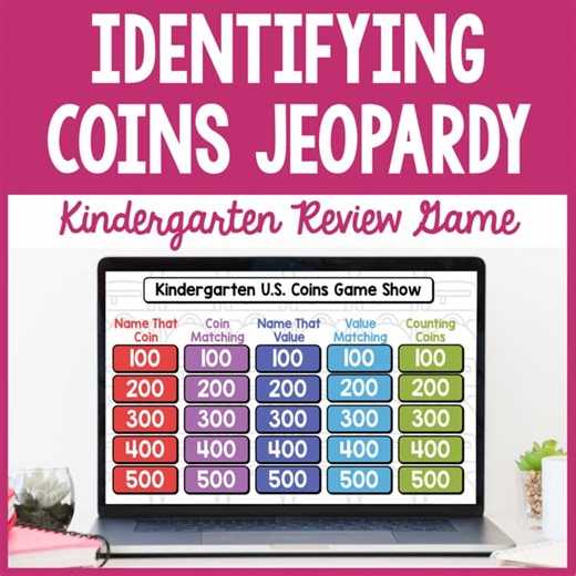 Identifying & Counting Coins Review Game Show - Kindergarten Math Activity