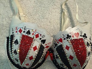 Rhinestone Costume Bra: Handmade Playing Card Detail, Red Black White - Etsy