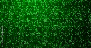 Abstract green binary code background. Digital technology, cyberspace, big data, virtual reality and matrix pattern. Numbers zero and one display on computer monitor screen. 4K video animation 3d.