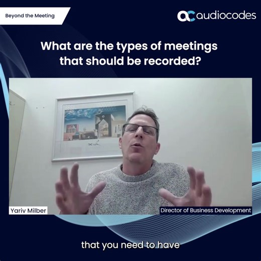 Are you tired of scrambling to record important meetings, webinars, and events? Define specific types of meetings that will be automatically recorded without any extra effort. From quarterly business reviews to new employee training, ensure that important information is captured effortlessly. Watch the full episode: https://hubs.ly/Q01NyN880 #BeyondtheMeeting #MeetingInsights #Productivity | AudioCodes | Facebook