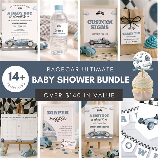 Racecar Baby Shower Bundle Boy, Race Car Baby Shower Decorations Printable, Racing Theme Baby Shower Decor Set, Racetrack Party Kit, Sb163 - Etsy