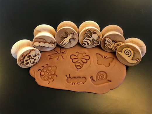 Wooden Garden Bug Stampers | Set of 6 Playdough Tools | Sustainably Sourced Wood | Bee, Caterpillar, Snail, Ladybug, Grasshopper, Butterfly - Etsy