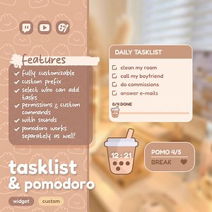Bubble Tea TASKLIST 2.0 Widget & POMODORO Coworking Timer | To-do List for Streamer and Chat / Streamelements OBS - Etsy
