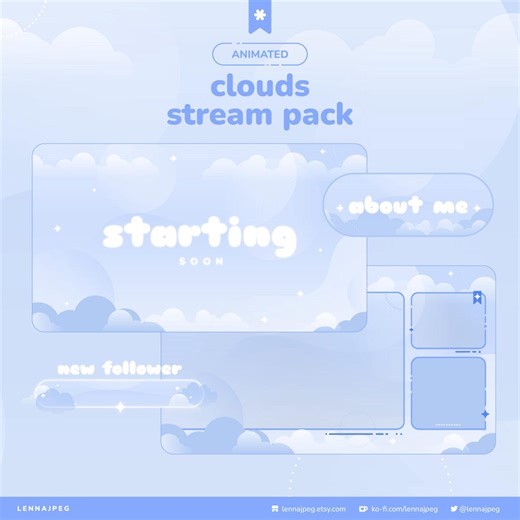 Blue Stream Pack Clouds Twitch Overlay Animated for Streamers and Vtubers - Etsy