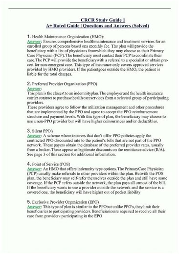Latest CRCR Study Guide 1 A Rated Guide Questions and Answers Solved video