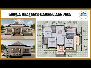 Simple Bungalow House floor plan - 3 Bedrooms and 3 Bathrooms