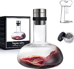 YouYah Wine Decanter Set,Red Wine Carafe with Drying Stand,Cleaning Beads and Aerator Lid,Crystal Glass,Wine Aerator,100% Hand-blown,Wine Gifts for Men (1300ML)