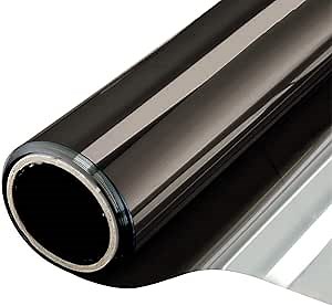 WPCTEV One Way Window Film Daytime Privacy Static Cling Self Adhesive House Film Glass Window Tint Heat Control Mirror Film Black & Silver 6 Mil 17.5 Inch x 16.4 Feet
