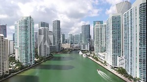 Drone View Downtown Miami River Forward