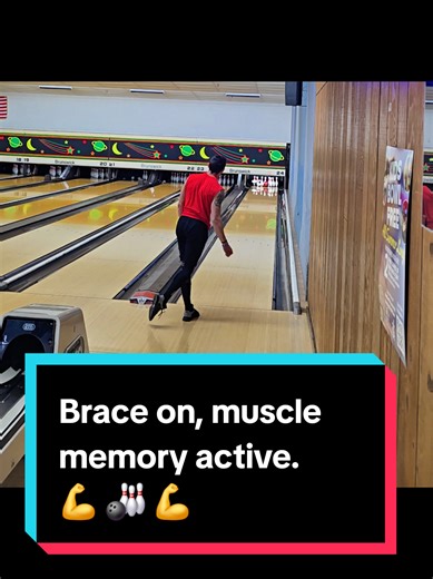 Still figuring out how to move with this brace, so the approach is definitely pretty awkward right now. 😅 Glad the muscle memory came through on the release. One step at a time. 🎳 #bowling #bowler #bowlingtiktok