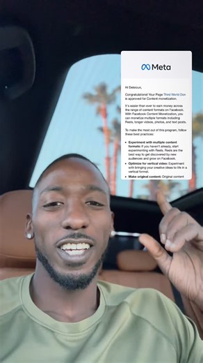 Another monetized client for the books! Congrats to @ThirdWorldDon on being invited to Facebook’s Content Monetization Bonus. At Critical Content, we’re all about turning passion into profit and content into currency. Proud to be part of your journey! • • • • • #ContentMonetization #PassiveIncome #Facebook #ContentCreation | Ponce De'Leioun