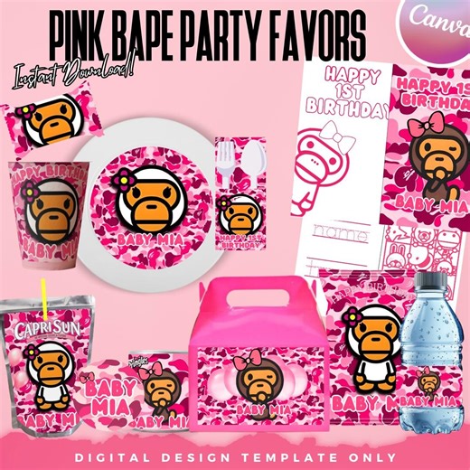 Pink Baby Milo Party Favors, Bape, Chip Bag, Gable Boxes, Pringle, Canva Editable Design - Etsy