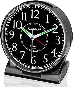 Analog Alarm Clock Battery Operated for Bedrooms Bedside 4.7 inches Non Ticking Alarm Clocks with LED Night Light Snooze Function