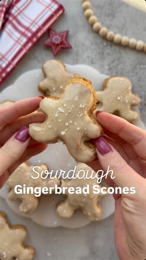 These sourdough gingerbread scones with a maple glaze are so quick & easy and so delicious! Comment scone for the recipe or find it at https://countryroadssourdough.com/sourdough-gingerbread-scones/ #gingerbread #scones #sourdoughdiscardrecipe | Country Roads Sourdough