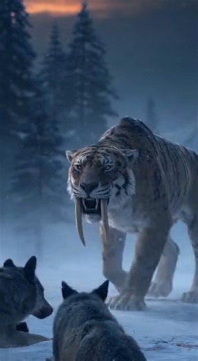 Hungry sabertooth vs wolfs