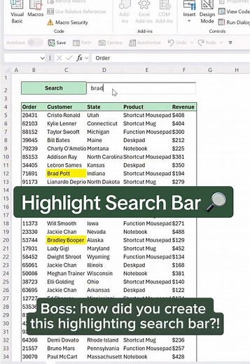Insert a Highlighting Search Bar in Excel Easily