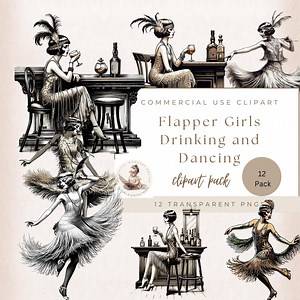 Flapper Girls 1920's, Vintage Women Clipart, Girl Dancing Sitting at A Bar, Commercial Use, Art Nouveau Clipart, 1920S Party, Digital Crafts - Etsy