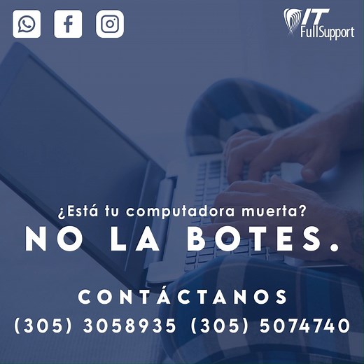 Is your computer dead? DON’T THROW IT AWAY. Call us! We’ll make an evaluation #ES ¿Está tu computadora muerta? NO LA BOTES. Llámanos, haremos una evaluación. Contact Us (305) 5074740 (305) 3058935 www.itfullsupport.com #ITFullSupport #it #itsolutions #itsupport #business #doralzuela #westonzuela #doralmiami #fortlauderdale #computer #evaluation #computador #laptop #pc #evaluacion | IT Full Support