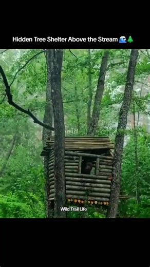 Peace, silence, and pure nature… A hidden tree shelter built above the stream with nothing but wood, patience, and skill. 🪵🌿✨ A true escape where the sound of water meets the calm of the forest. 🌊🌲 Follow for more wild builds and survival moments! 🔥 #bushcraft #camping #survival #wildtrail #forestlife