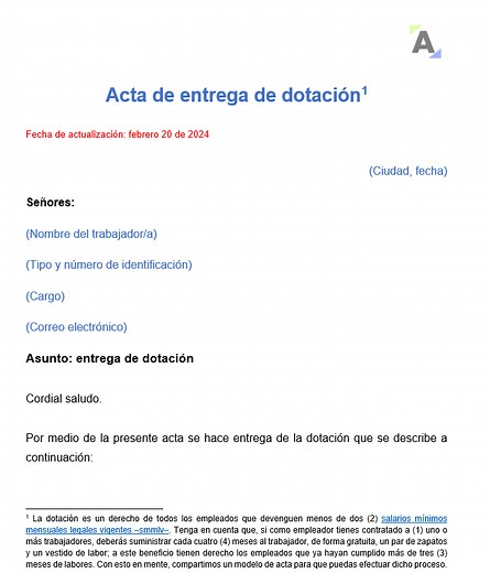 Acta de entrega de dotación | Actualícese
