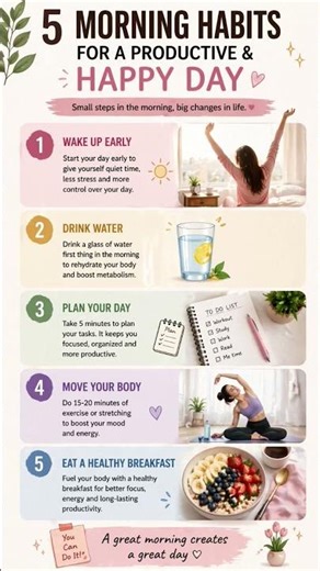 5 Morning Habits for a Productive & Happy Day | Simple Healthy Routine #stressbusting #boostimmunity