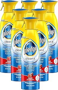Pledge Multisurface Cleaner Aerosol Spray, Works on Glass, Leather, Granite, Wood, Marble, Chrome and More, Apple Cinnamon, 9.7 oz - Pack of 6