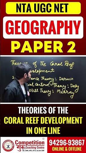 Theories of Coral Reef Development in One Line | UGC NET Geography | Coral Reefs Explained