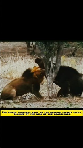 Male lion attack buffalo in savannah #lionhunting #trending #shorts