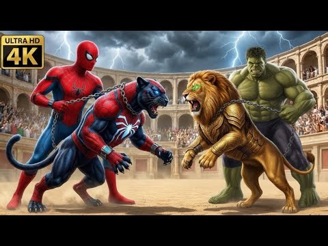 ⚔️ Legendary SPIDER-MAN Panther 🆚 Savage HULK Tiger | Arena Clash Animal Fight | Who Will Win?