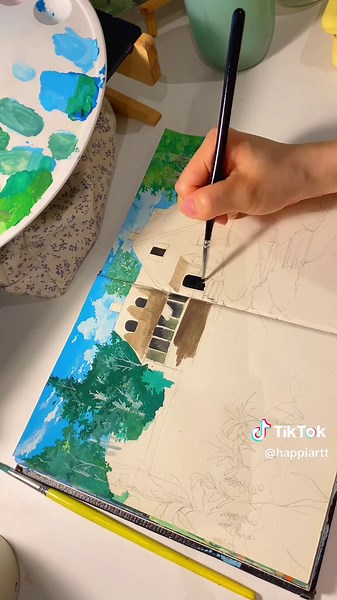 Paint With Me: Gouache Painting Process | Studio Ghibli Inspired Art