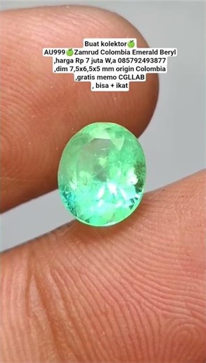 Buat kolektor🍏AU999🍏Zamrud Colombia Emerald Beryl,harga Rp 7 juta W,a 085792493877,dim 7,5x6,5x5 mm