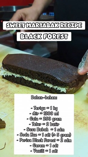 Black Forest Sweet Martabak Recipe Ingredients: ~ Flour = 1 kg ~ Water = 1200 ml ~ Sugar = 250 grams ~ Eggs = 2 eggs ~ Powdered Milk = 1 tablespoon ~ Baking Soda = 1 teaspoon (approximately 5 grams) ~ Black Forest Flavoring = 2 tablespoons ~ Salt = 1 tsp ~ Vanilla = 1 tsp #martabak #cake #recipe | Martabak Andalusia