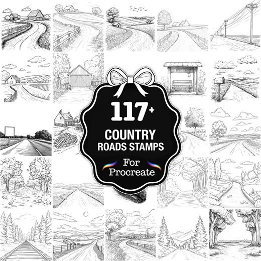 117+ Country Roads Procreate Stamps, Rural Landscape Brushes for Procreate, Instant Download - Etsy