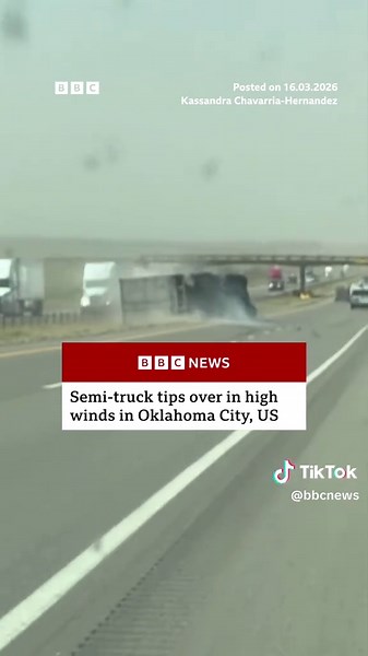 A semi-truck tipped over on Interstate 40 in Oklahoma City, US amid high winds on Sunday. #Weather #Truck #Wind #Oklahoma #USNews #BBCNews