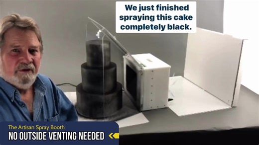 Scott changed the game when he invented duct-less spray booths that eliminate 99% of overspray! All spray booth models are currently on sale for $96 to $455 off depending on the size. And hey, no need to start off with a huge spray booth unit... our Spray Booths are MODULAR! That means you can always add fan boxes in the future to make it larger. "This Spray Booth is one of the 2 items I could not do without in my bakery! It does not take up much space and YES it does eliminate the overspray, th
