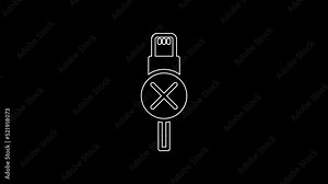 White line No usb cable cord icon isolated on black background. Connectors and sockets for PC and mobile devices. 4K Video motion graphic animation